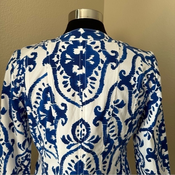 Chico's Indigo Ink Alicia Blue White Ikat Print Jacket Blazer - Picture 12 of 16